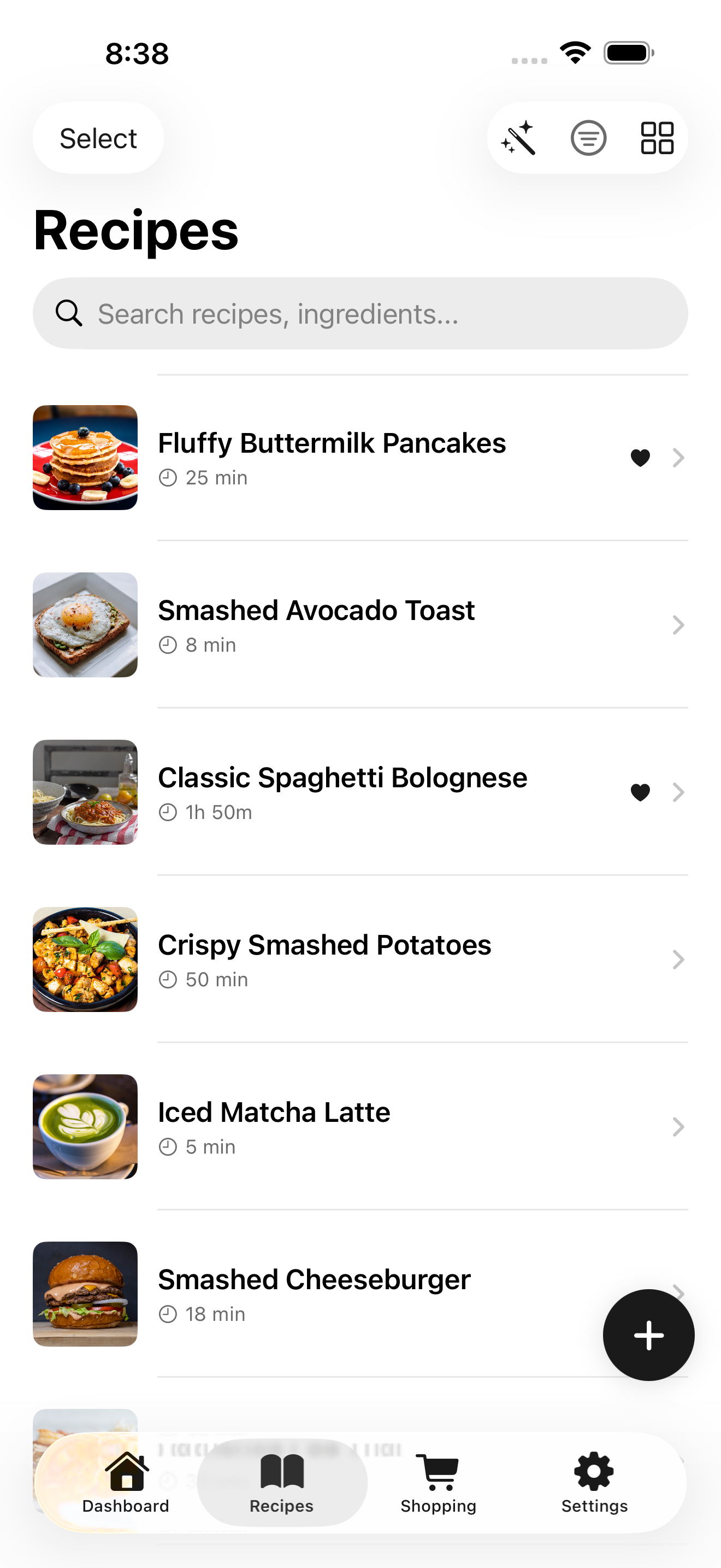 Yumly AI recipe list with categories, cover photos and filters