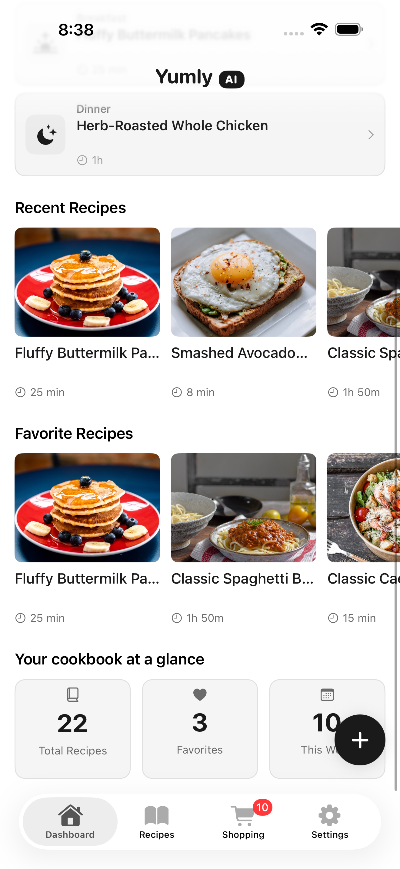 Yumly AI schlägt ein generiertes Abendessen-Rezept vor, abgestimmt auf Ernährung und Allergien des Nutzers